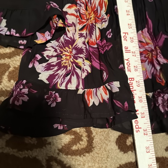 Terra Sky Blouse Womens 1X Floral sheer pleated button down ruffles romantic - Picture 10 of 11